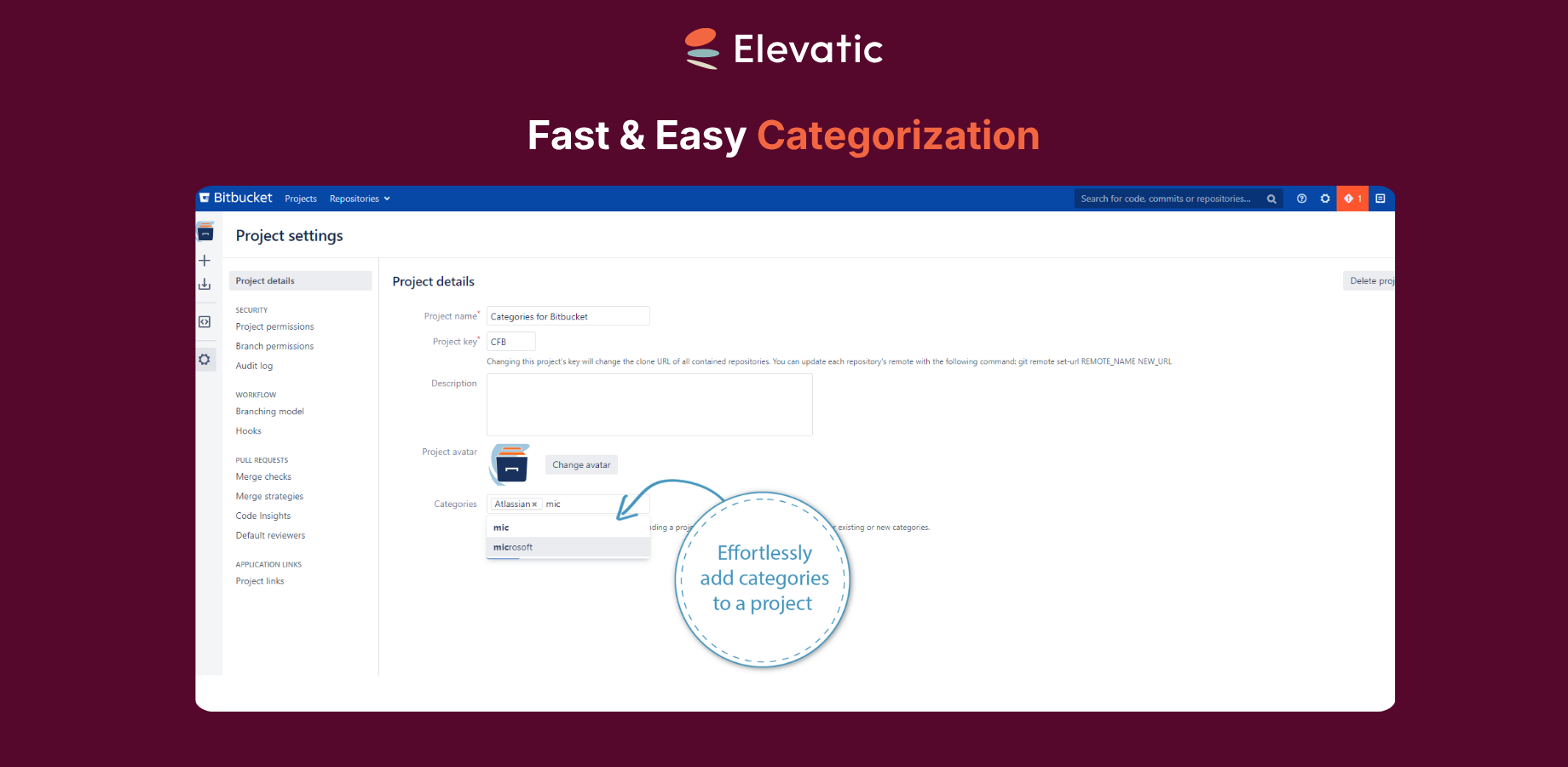 Adding categories to a project.