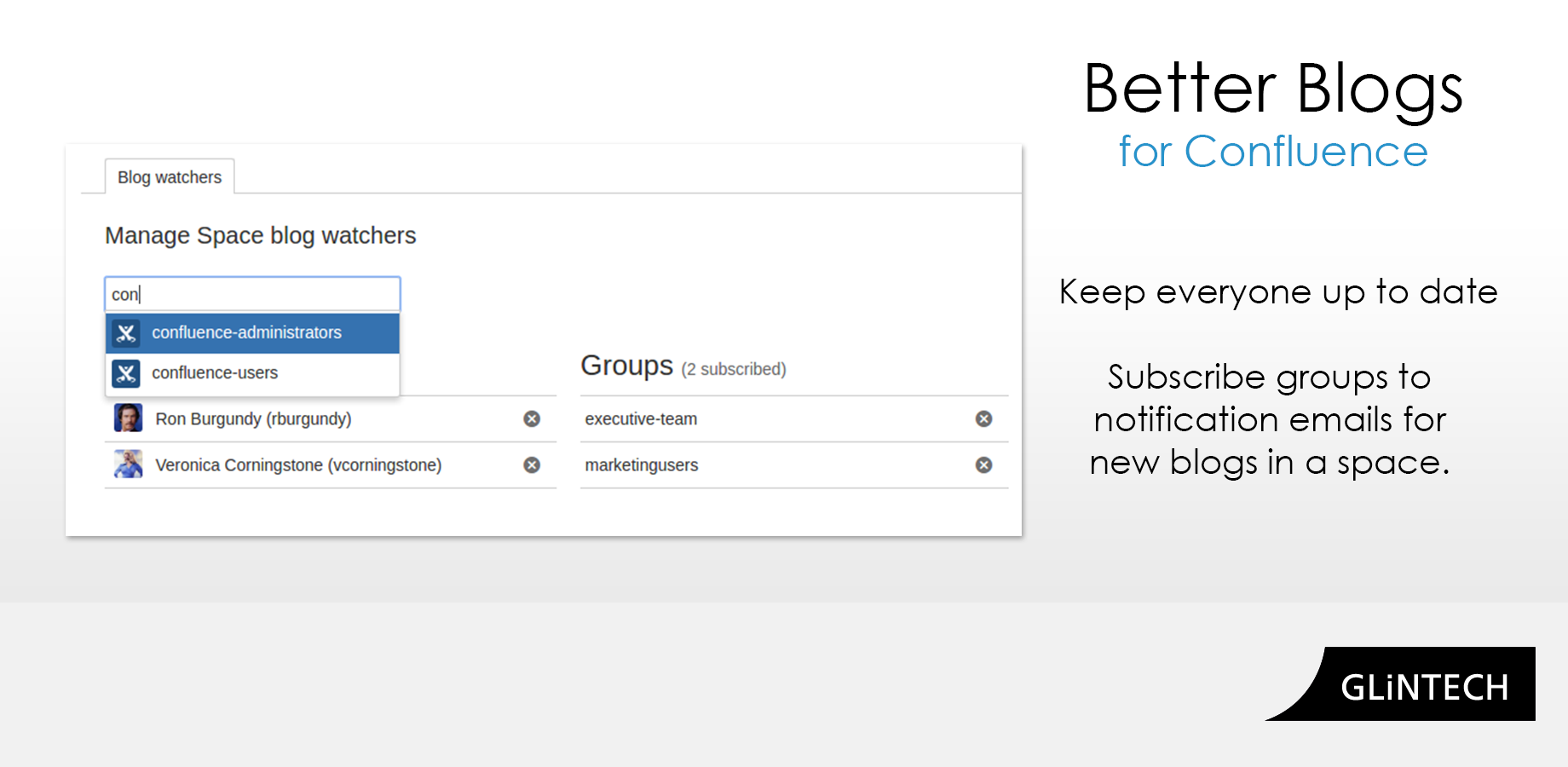 It is quick and easy to add a group and make sure all members get notified of future blog posts in a space.