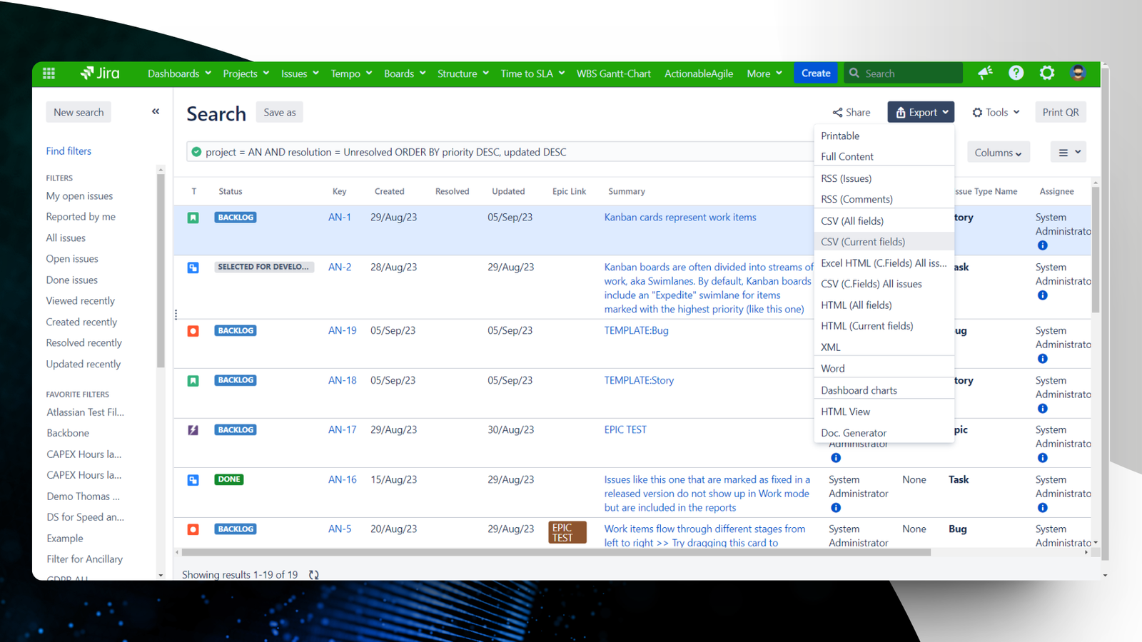 Enlarge Your Excel Export for Jira App included