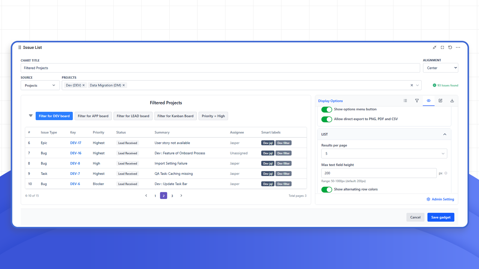 Powerful Issue List gadget