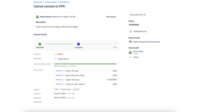The same request as the customer sees it. Only the fields you switched on appear, in one section: Status, Priority, Assignee, SLA, Sub-tasks