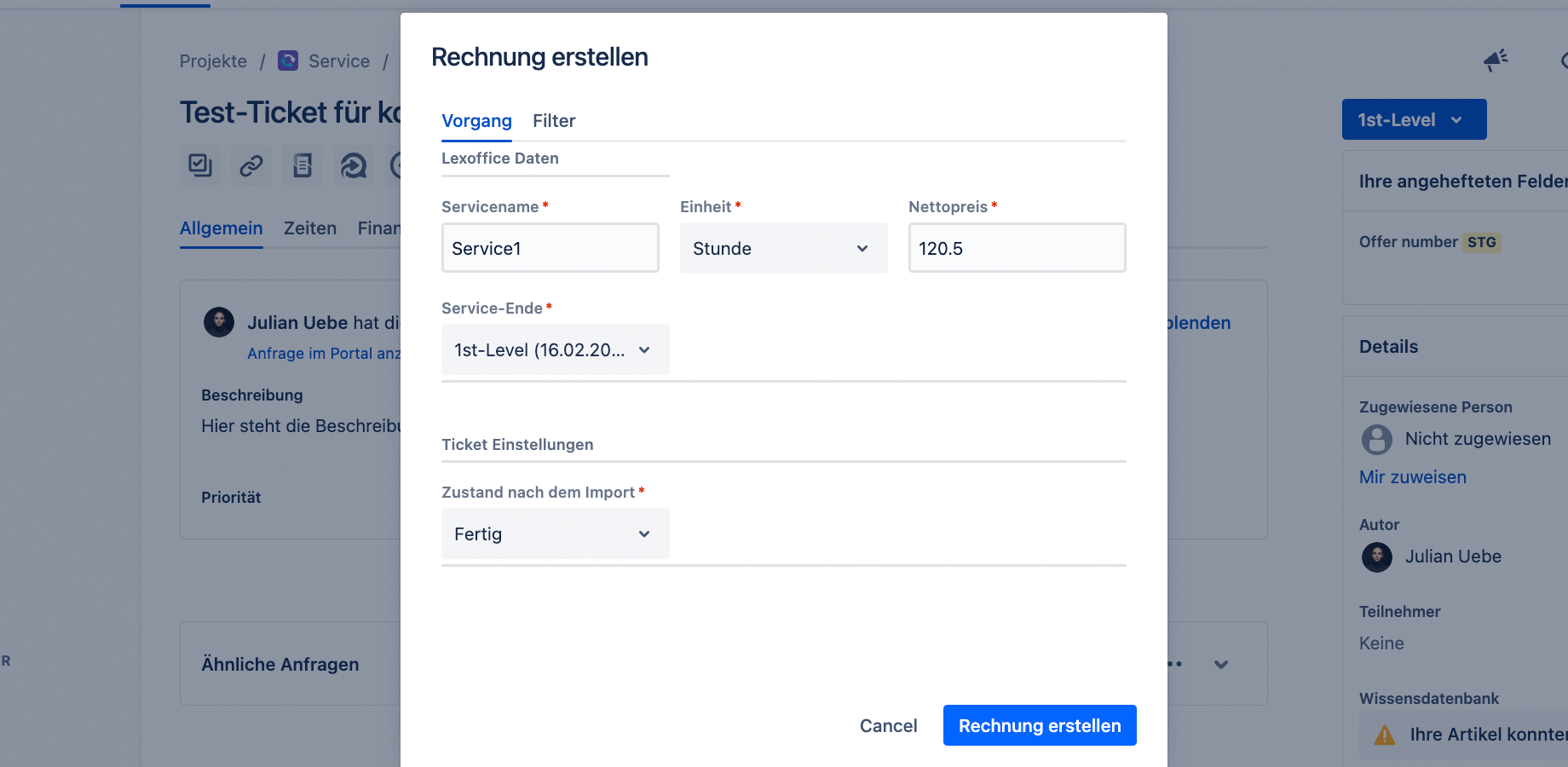 Rechnungen in Jira erstellen