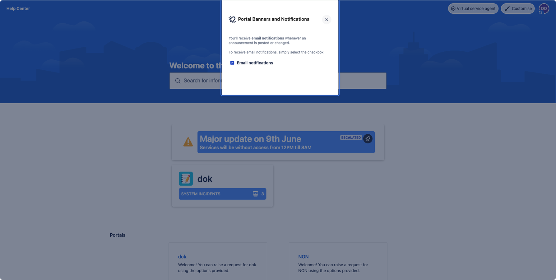 Notifications Subscription Dialog