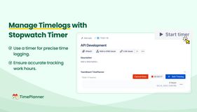 Time Tracking with Timer Feature
- Start and stop the timer directly from the Calendar View or Issue Detail Panel.
- Resource work duration is logged automatically, ensuring accurate time tracking.
