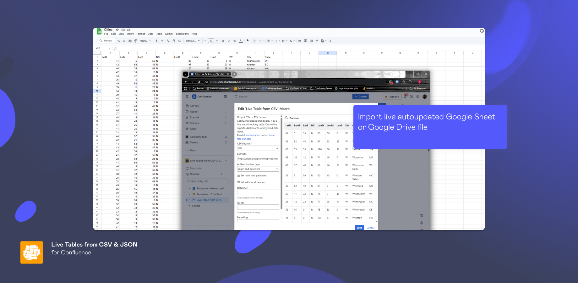 Import live, autoupdated Google Sheets and Google Drive files