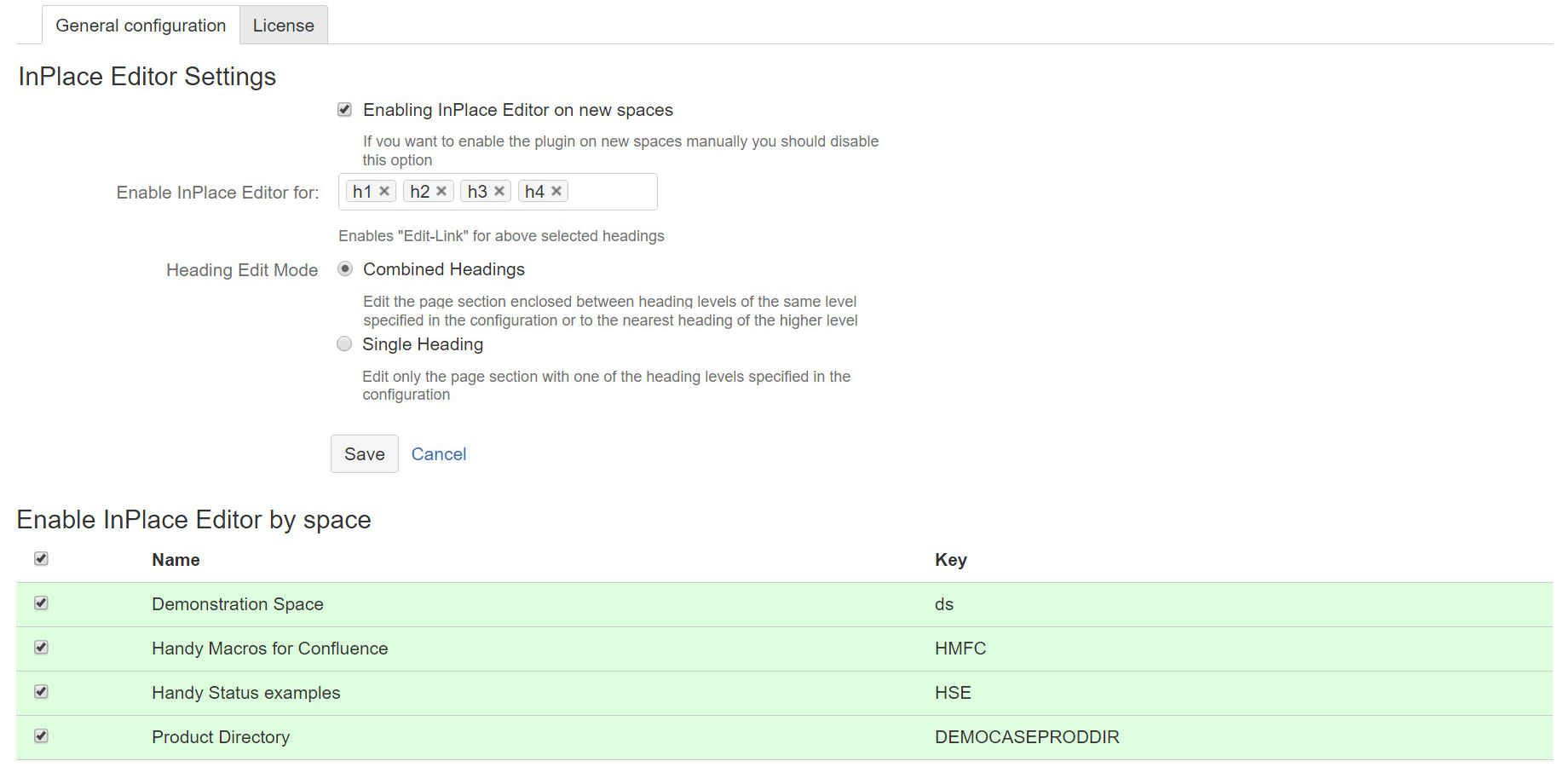 You can choose the required spaces and heading levels or let each user decide to use the sectional editing or not.