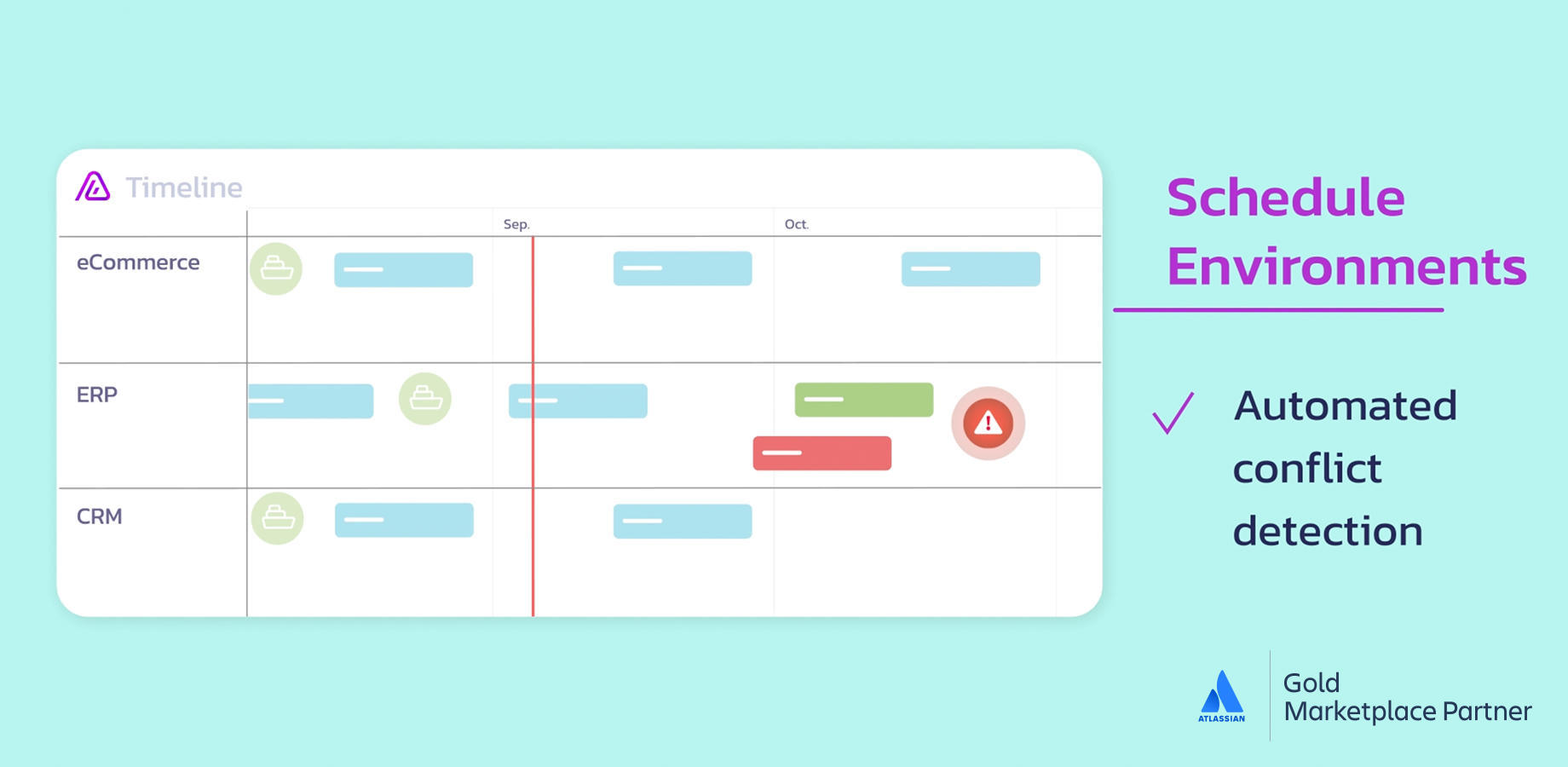 Release timeline to schedule your environment bookings, changes and blackouts, so that you can release on time and optimize environment usage.