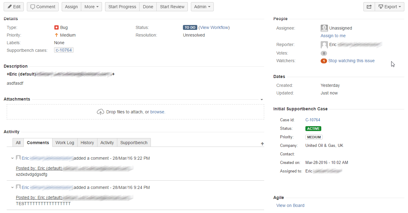 View case activities within Jira