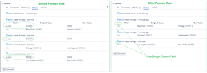Hide history of custom fields for published rule