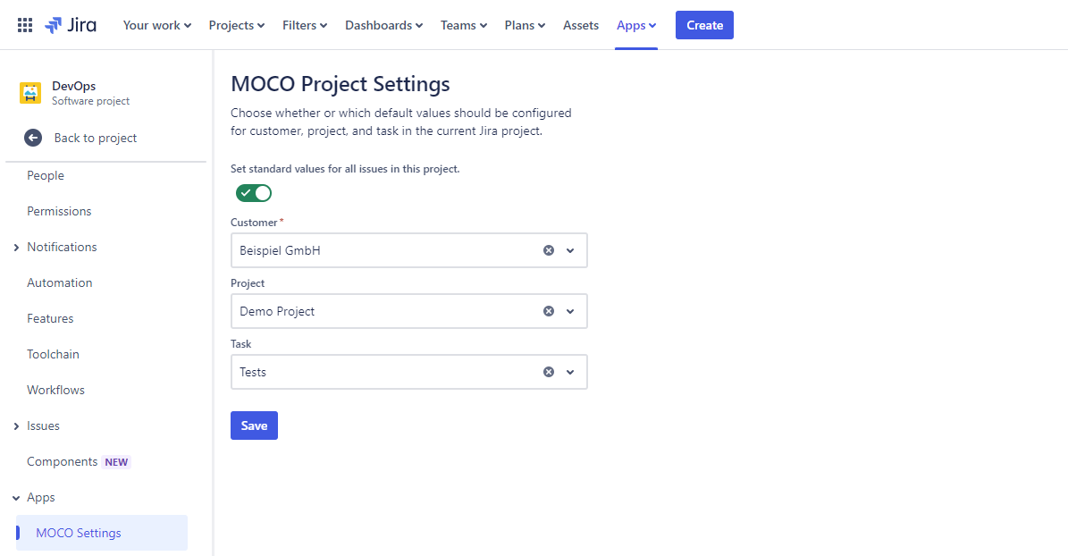 Default values for projects and issues