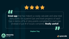 Hierarchy for Jira review focused on the in-app calculations that give project managers the ability to easily calculate progress across one or multiple projects at once.