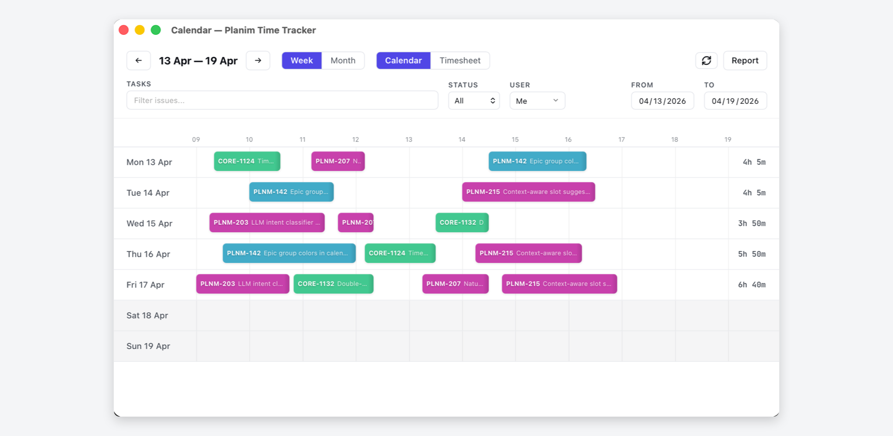 Your week on a calendar