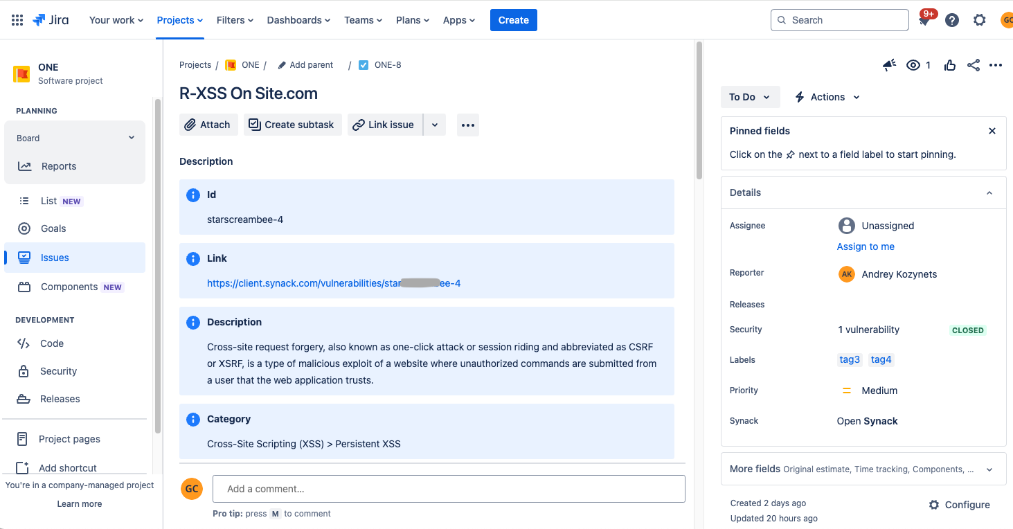 Jira Issues Created