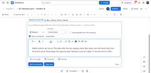 While editing a page, dictate and paste with formatting.