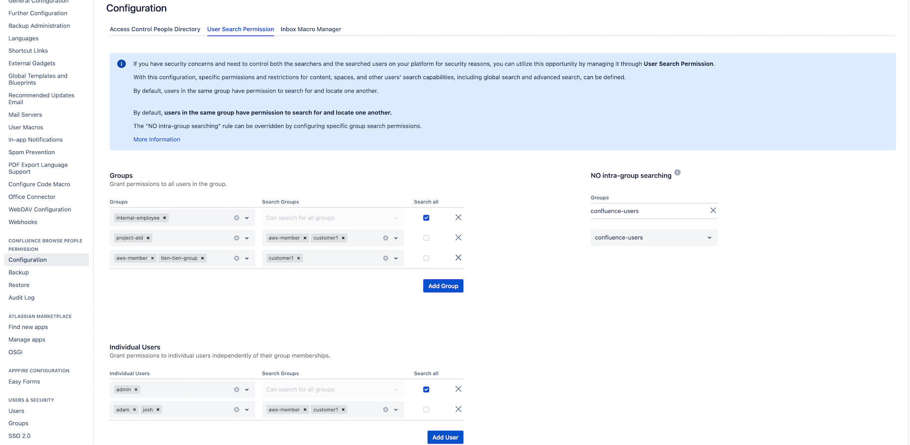 Restrict searching, @mentioning user