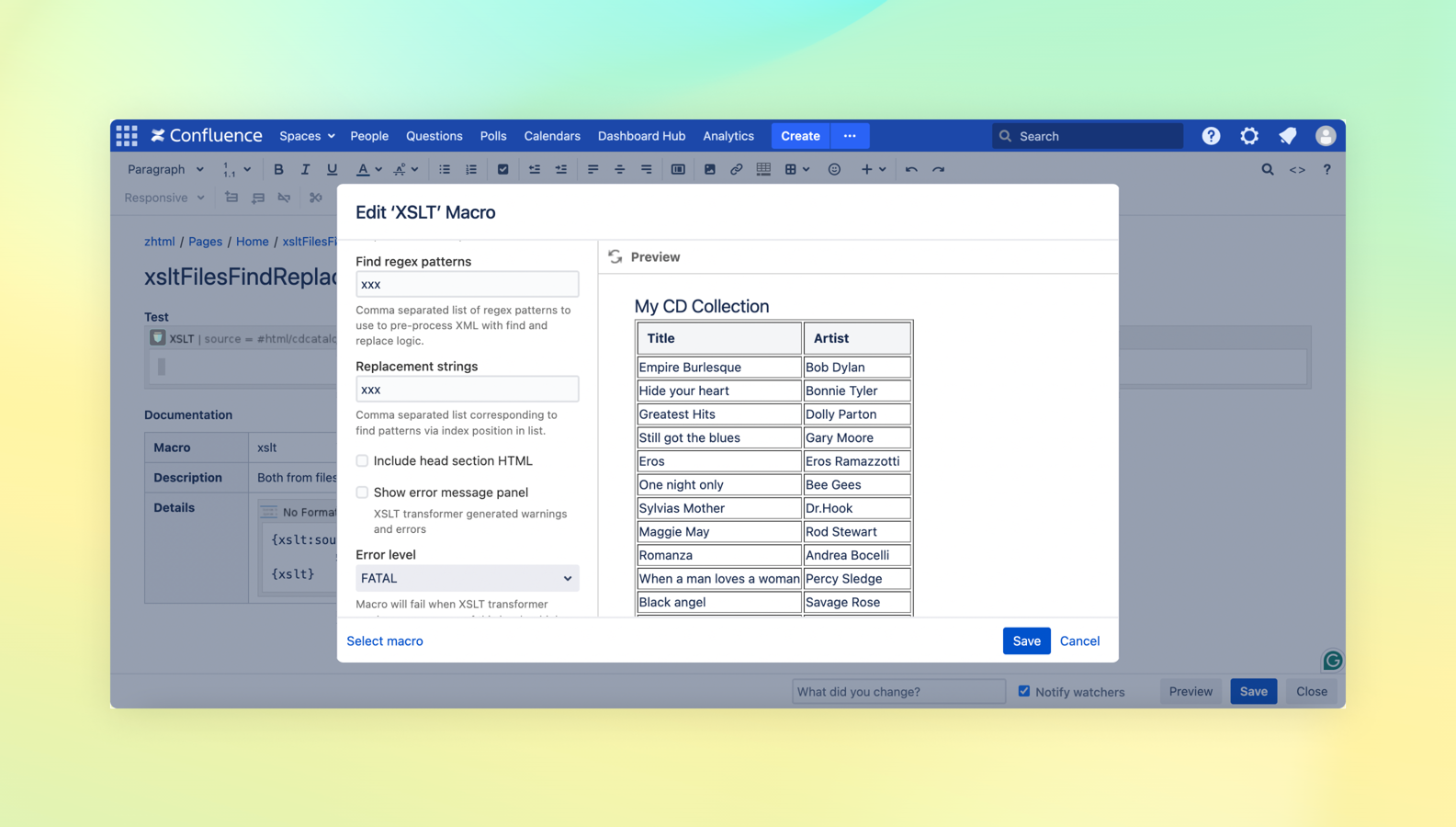 Transform XML content easily with XSLT macro