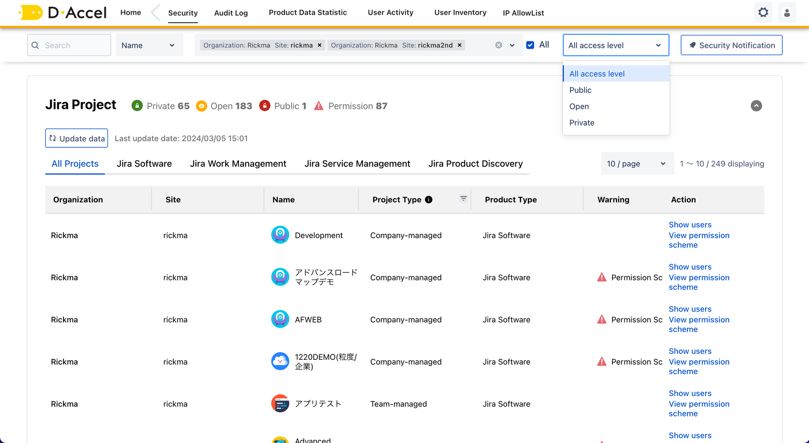 Scan and show unsecure configuration in Jira projects & Jira dashboards & Jira filters & Confluence spaces. Bulk fix Jira dashboards & Jira filters permission.