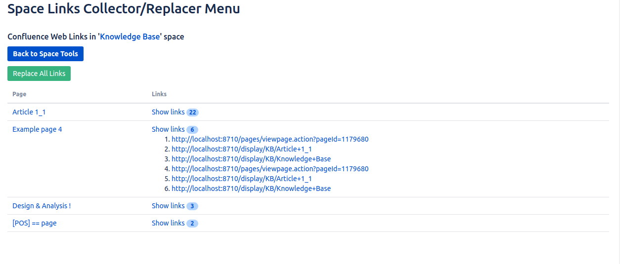 Convert space Web links to Page links