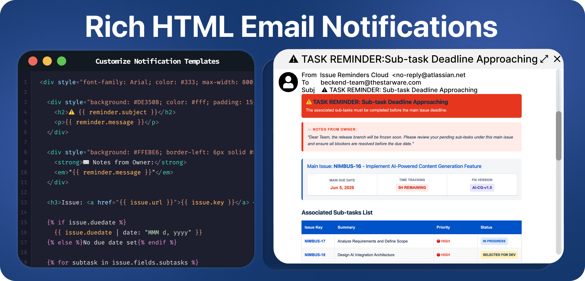 Create customizable HTML email templates for reminder notifications.