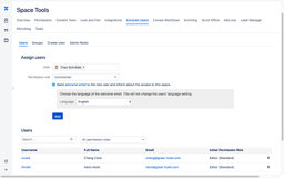You can add existing users and groups to your extranet space. If you want to inform a user that they now have access to your extranet space, you can send them an email.