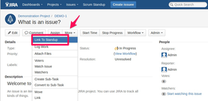 Create Standup report and link with an issue with just one click from the issue page.