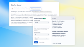 Increase productivity by numbering headings automatically to save time and effort. Page numbering is possible with only one click.