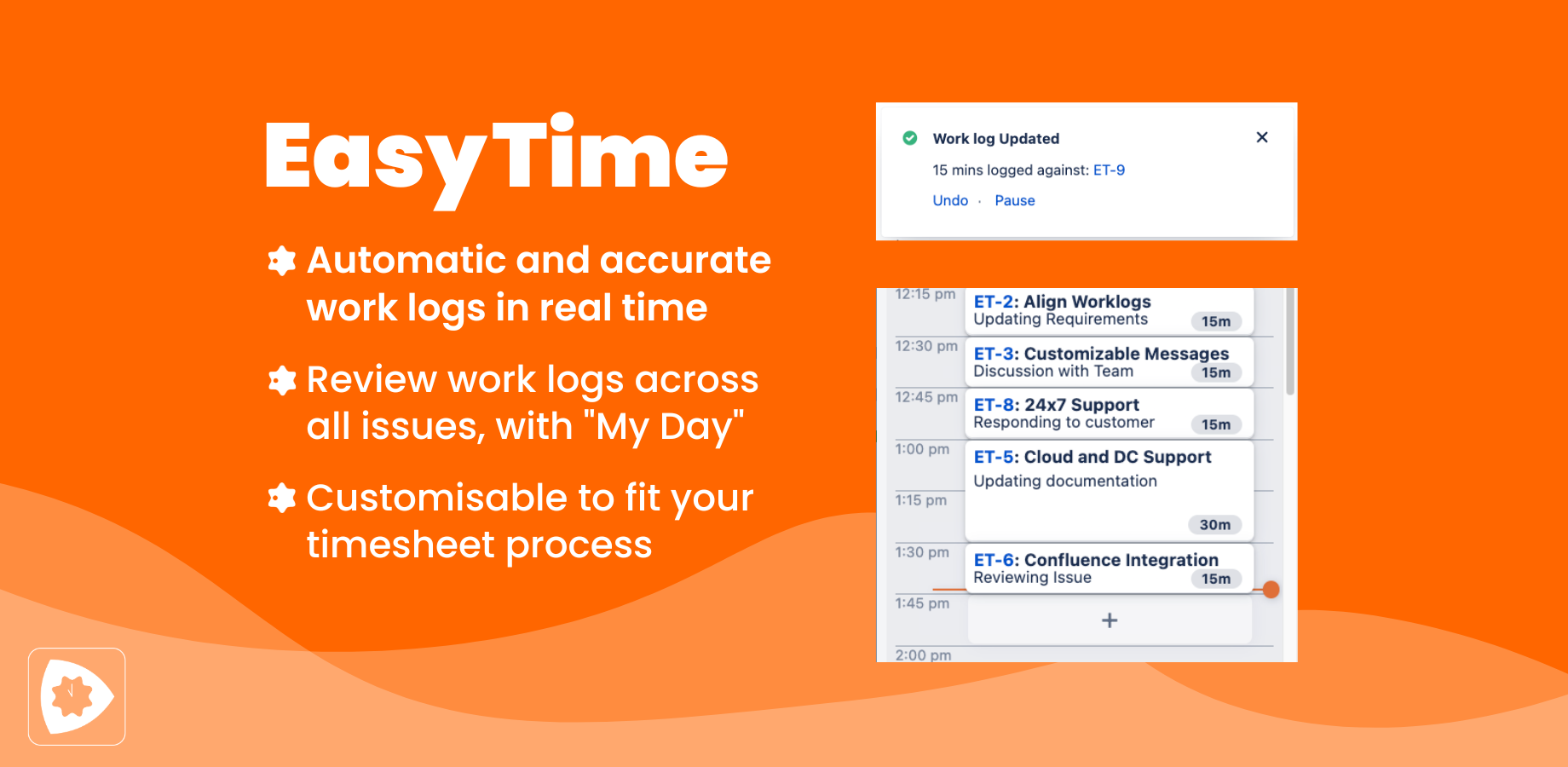 EasyTime creates work logs in pre-defined increments when the issue is in an active browser tab. When the tabs are in the background, EasyTime stops recording time.