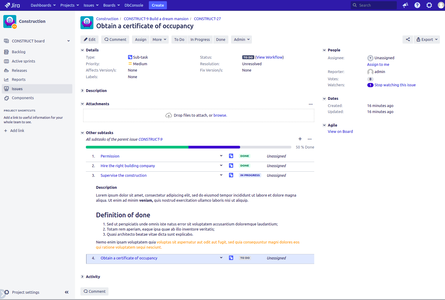 Mouse click on the table row with subtasks expands or hides the Description attribute of the task.