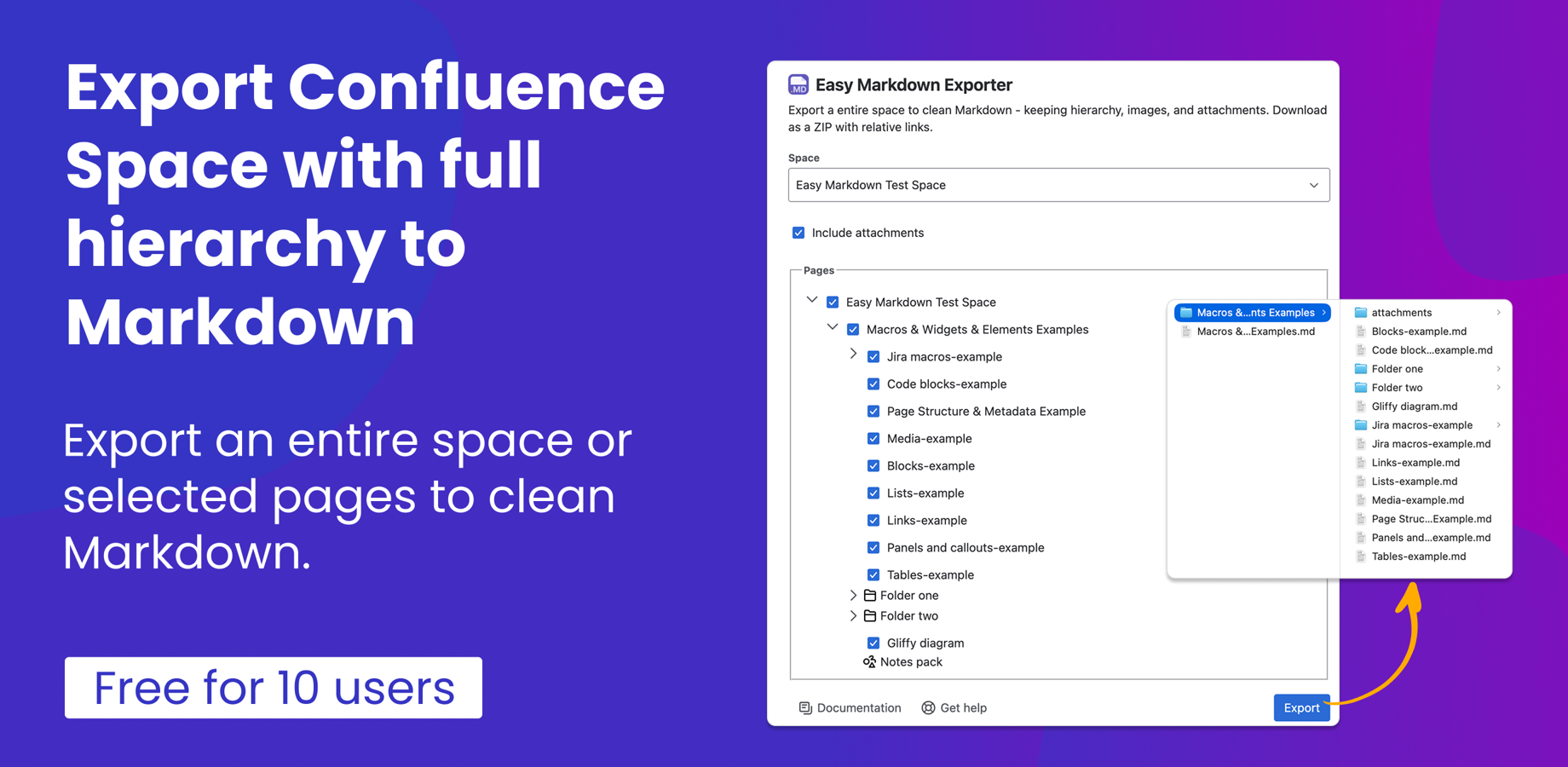 Export the Confluence space or pages with hierarchy