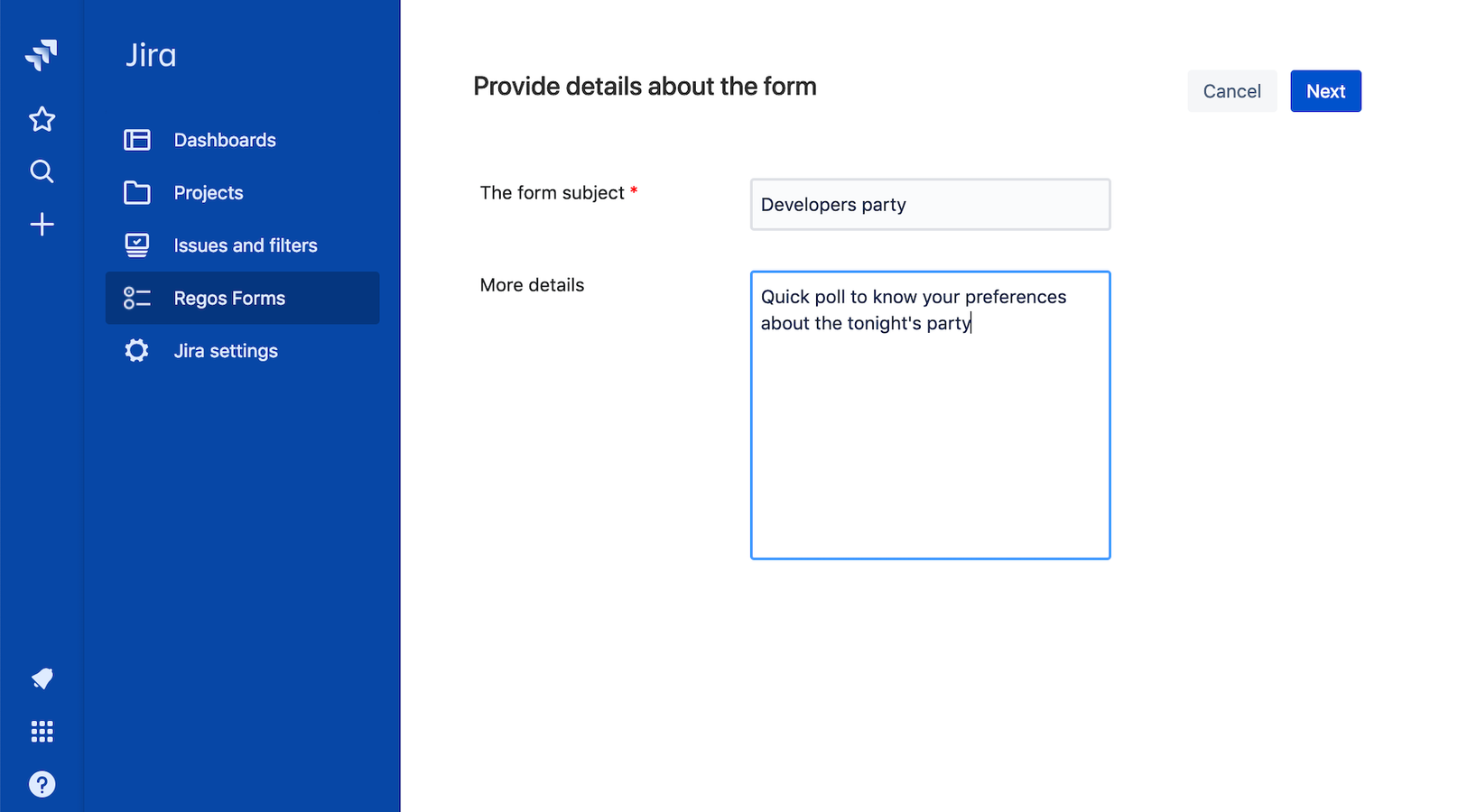 UI to create a new form, here you can select users allowed to vote, if they can change their vote and make it anonymous.