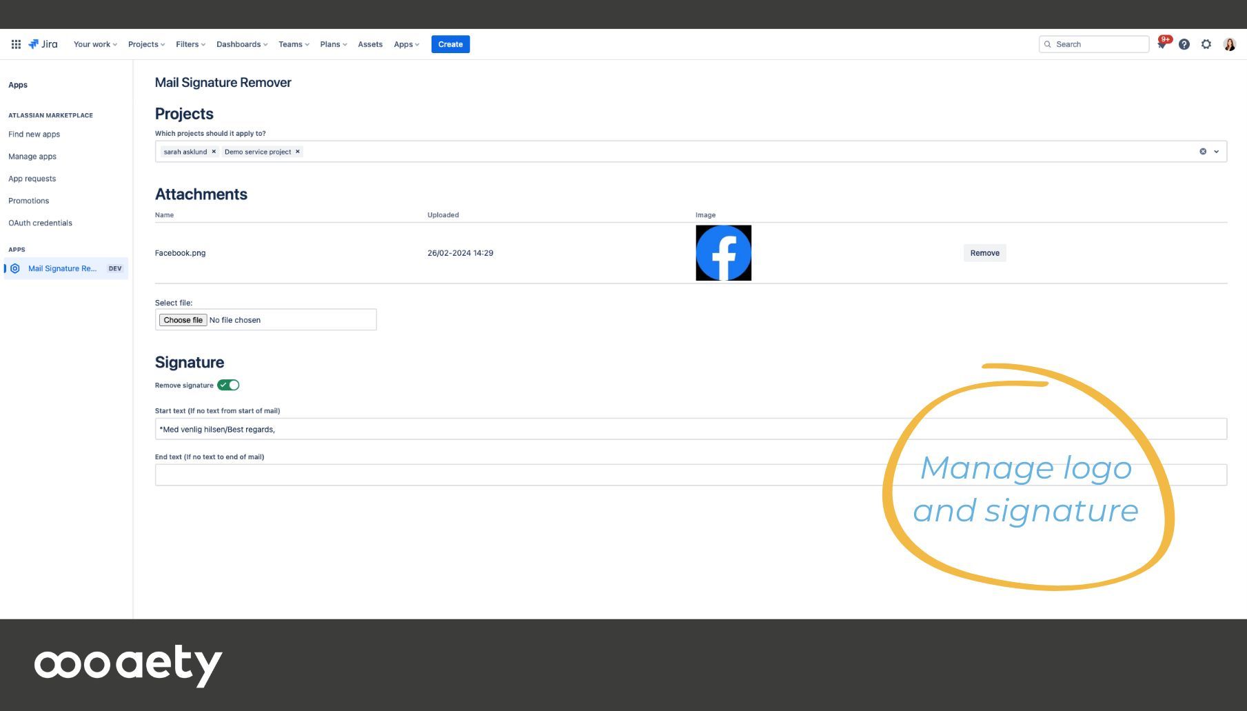 Screenshot of managing app