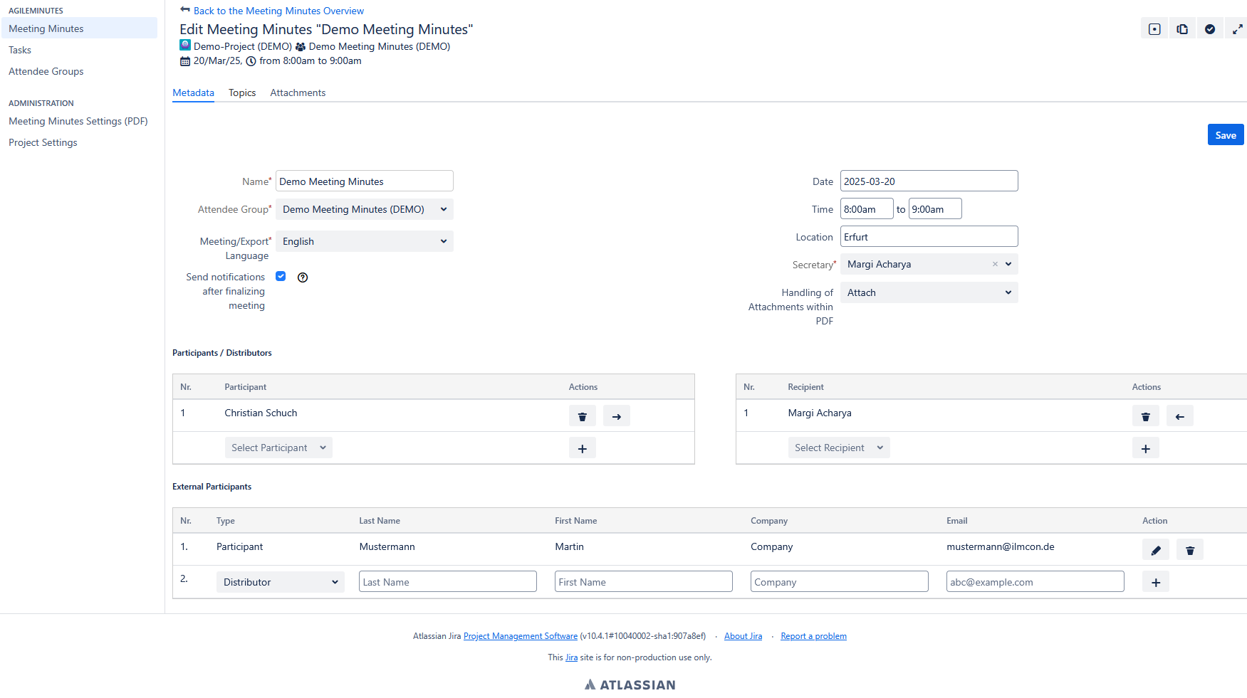 Minute takers can easily plan meetings by gathering the most important data: when and where it takes or took place, what it is all about, who participates in it, and who receives the meeting minutes at the end.