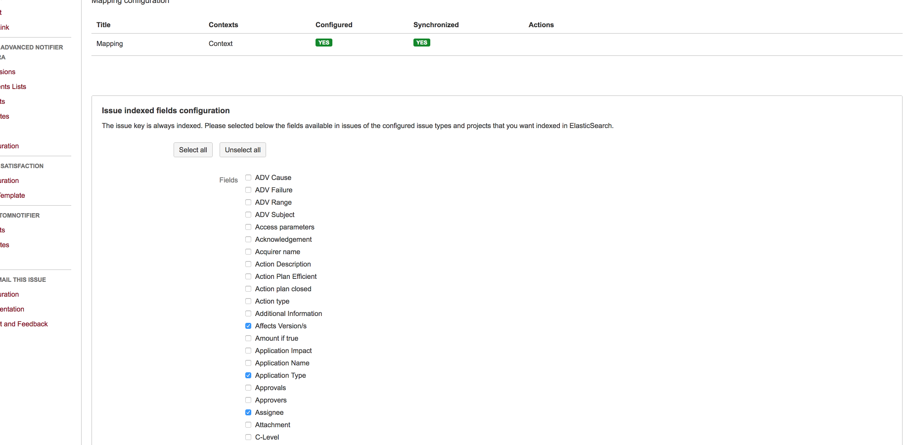 Select Jira fields you want to have indexed