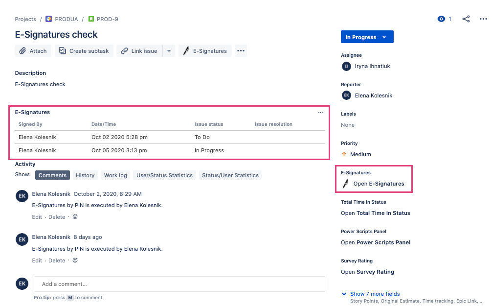 Enjoy convenient Issue signatures view