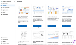 Power BI Jira dashboard templates are available in the Templates tab.