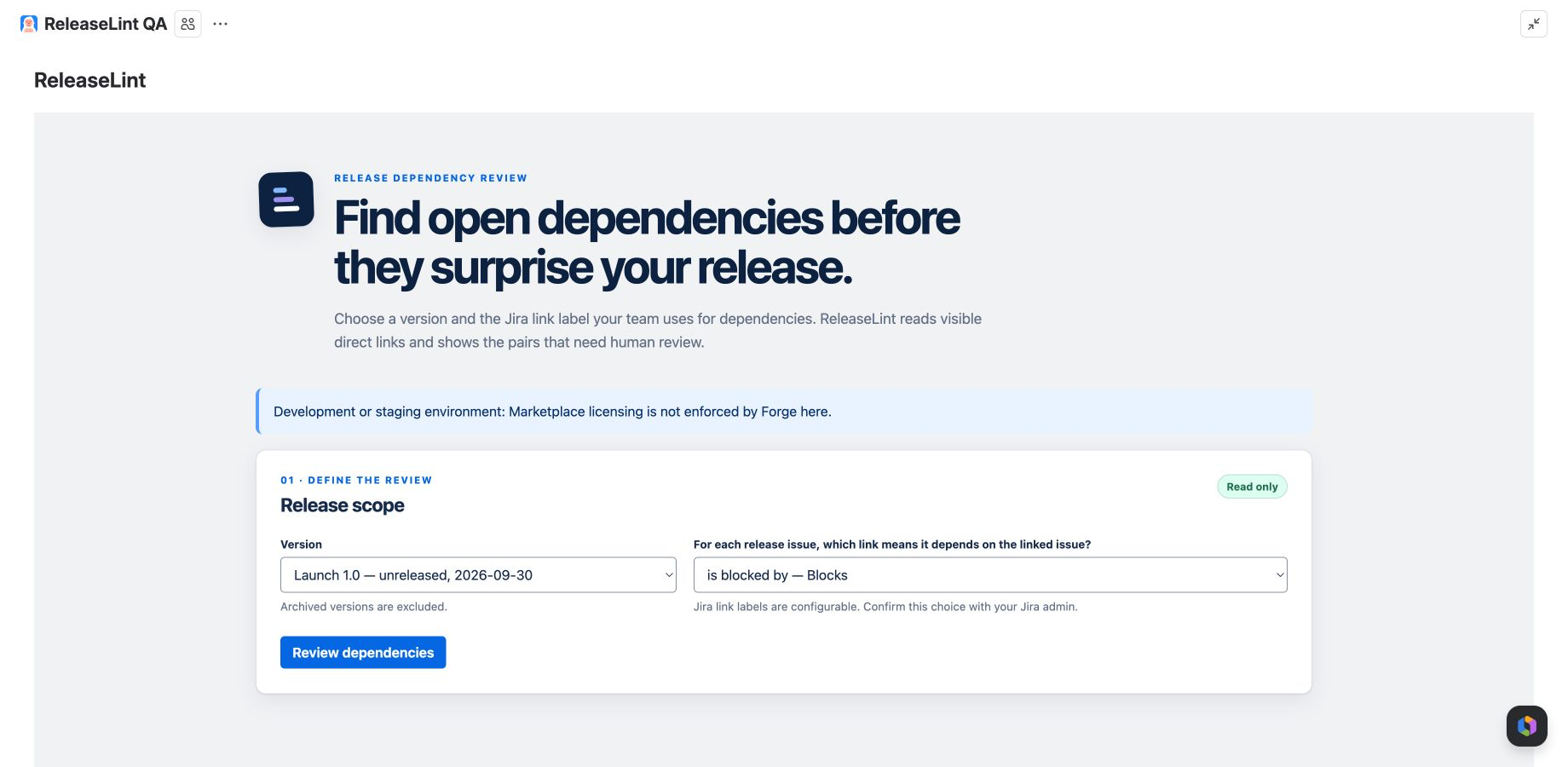 ReleaseLint surfaces unresolved dependencies before release