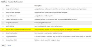 A workflow post function that allows a survey email to be re-sent for the same ticket after a specific transition