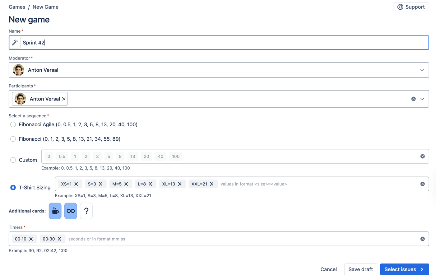 Invite participants by selecting them or typing a group name. Select additional cards and define your own sequence.
