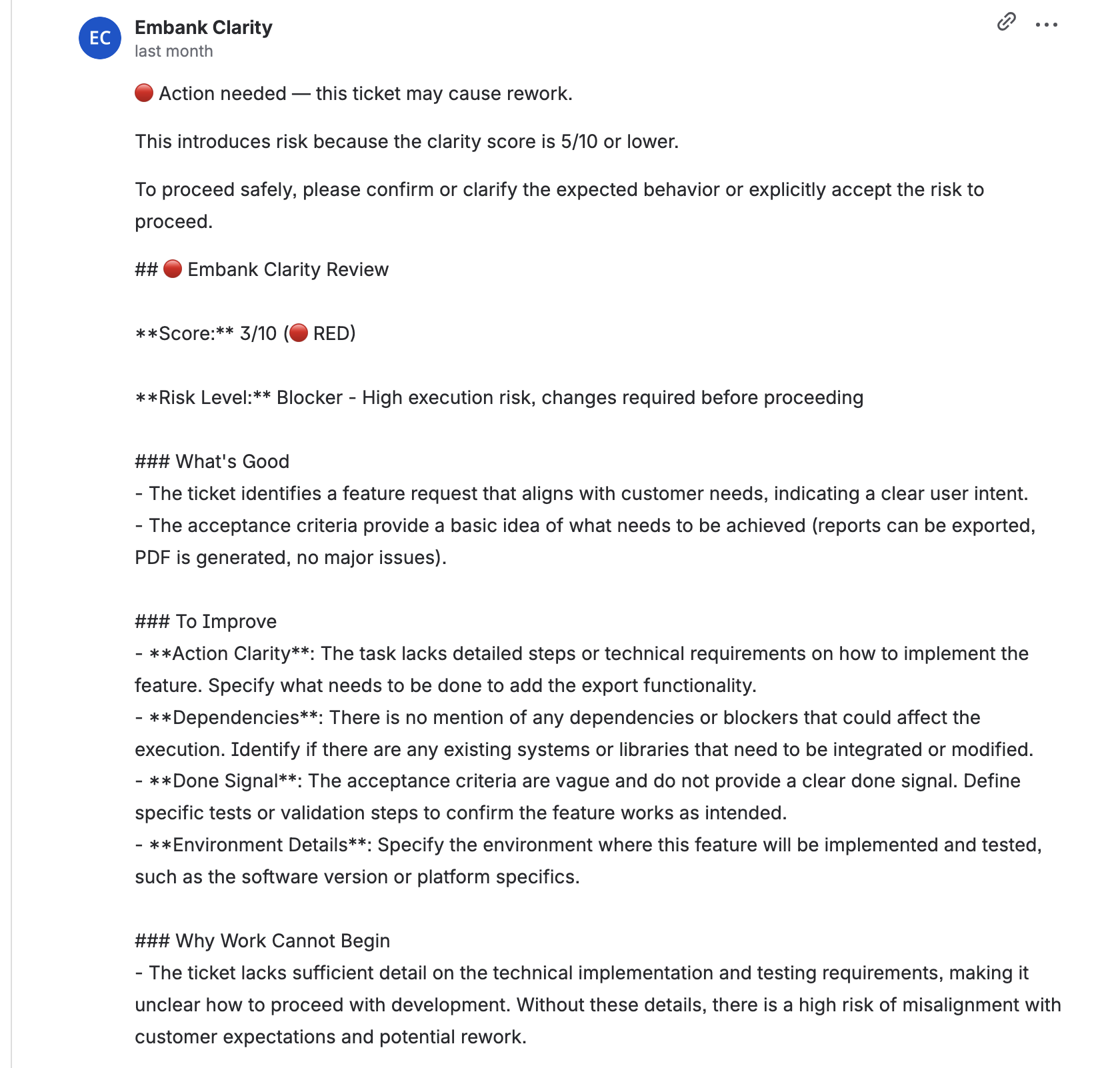 🤖 Clear, actionable feedback added directly to the issue