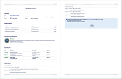 PDF Signature archives include all Signature and verification data, plus page details, attachments and comments for audit or offline reference needs.