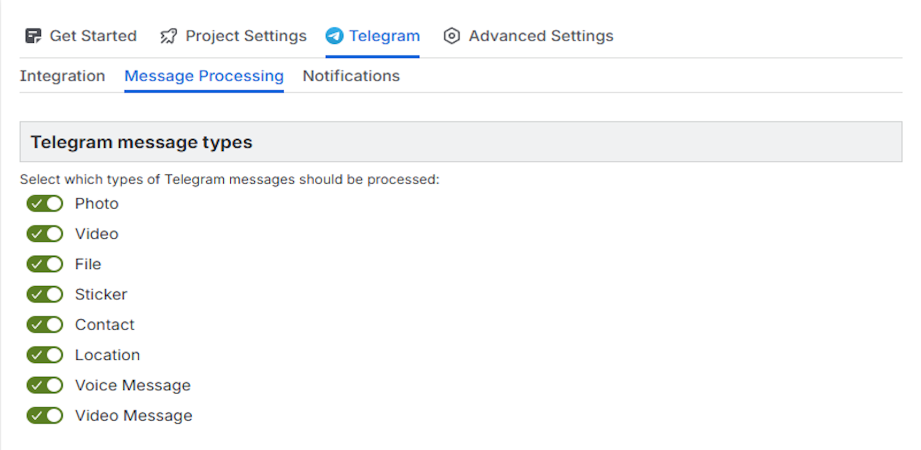 Telegram settings