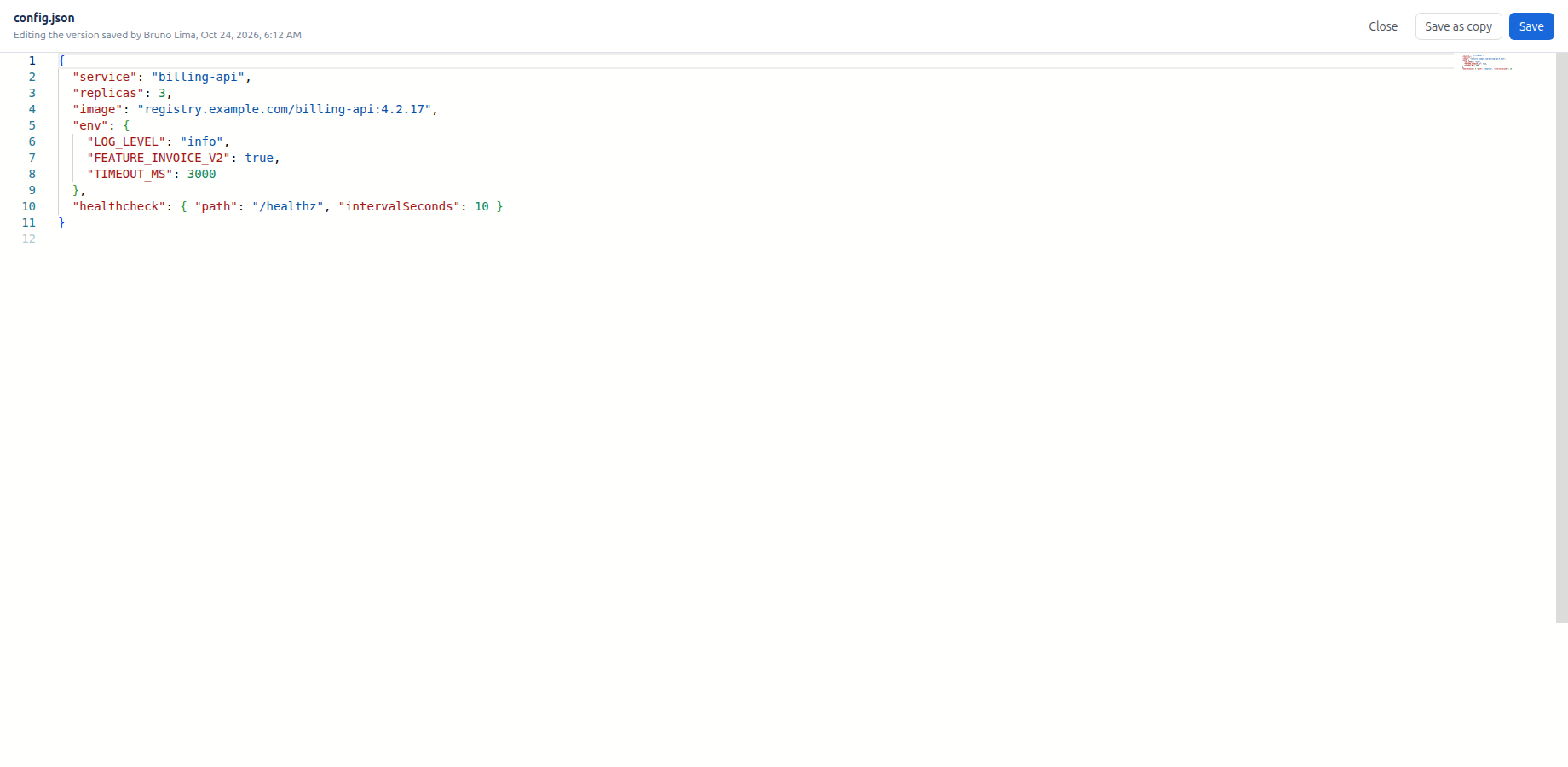 A JSON attachment open in the editor.