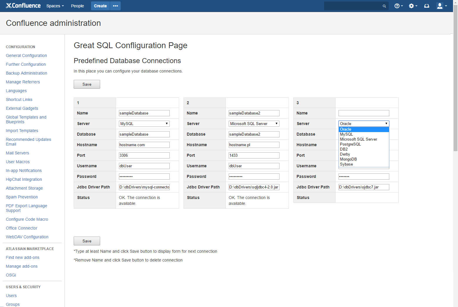Great SQL Configuration Page