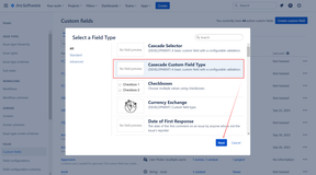 Select a new field type named "Casecade Custom Field Type"