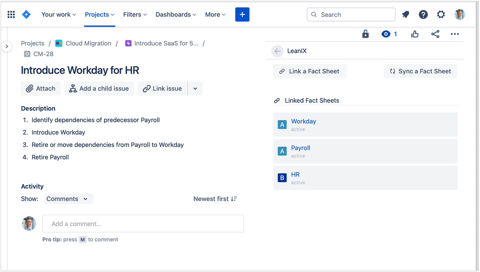 Link SAP LeanIX fact sheets to Jira issues