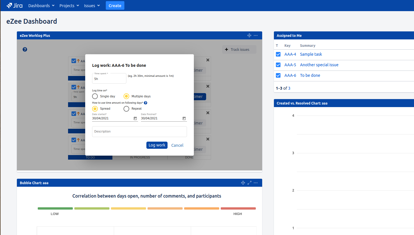 Advanced worklog dialog