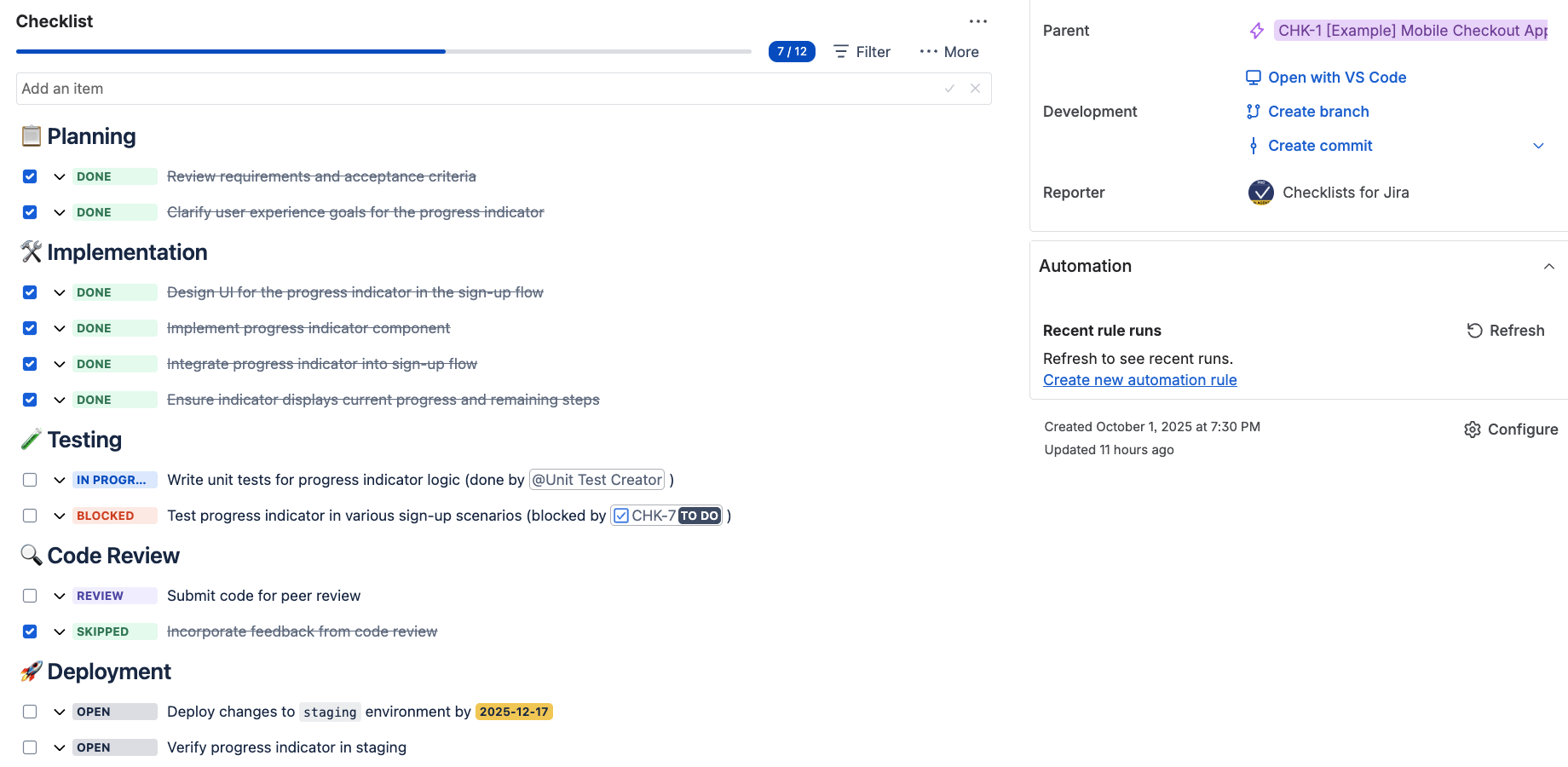 Organize tasks with statuses and rich formatting