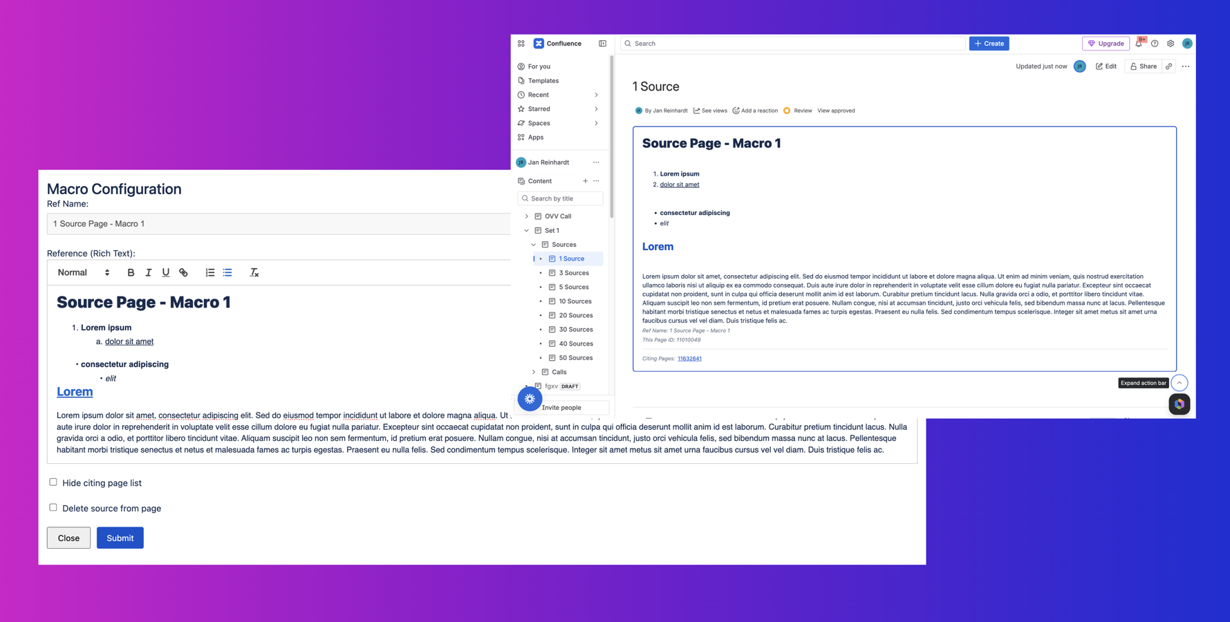 BCC Source configuration screen