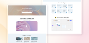 A knowledge base built from Karma presets: search bar, category cards and a getting-started section. Cards and embedded Confluence content are Karma Pro, unlocked by Aura Formatting.