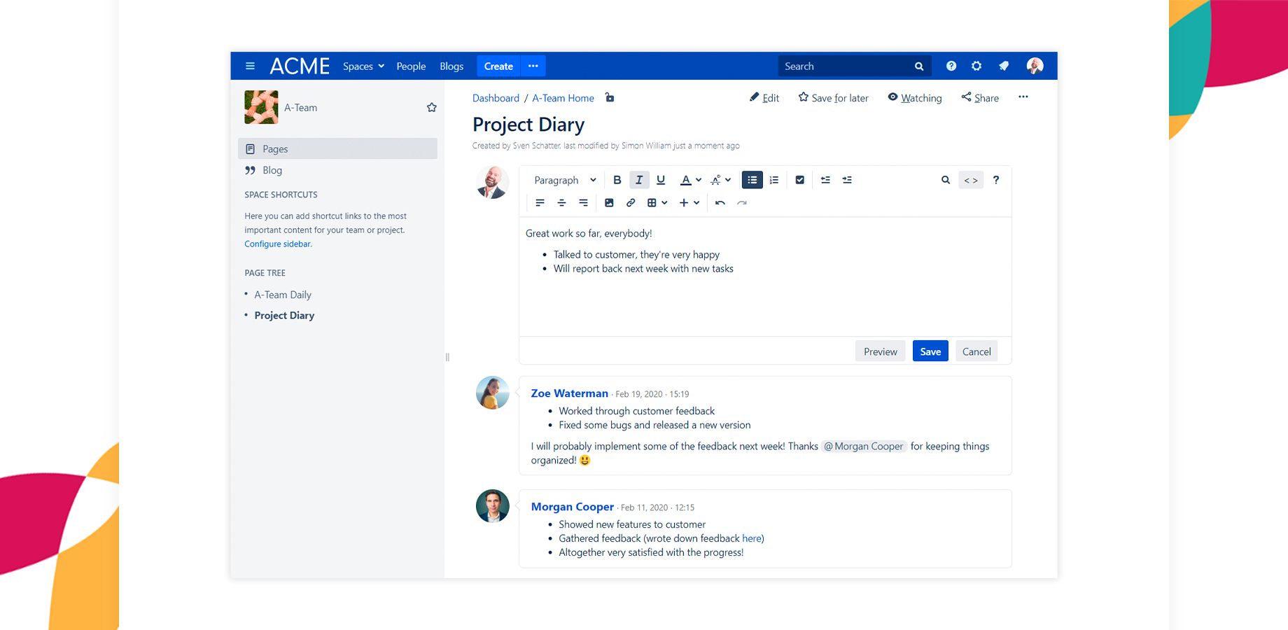 Easily create and organize quick notes, meeting summaries, and project diaries within Confluence. The Diary app tracks user, date, and time, perfect for daily journals and team collaboration.